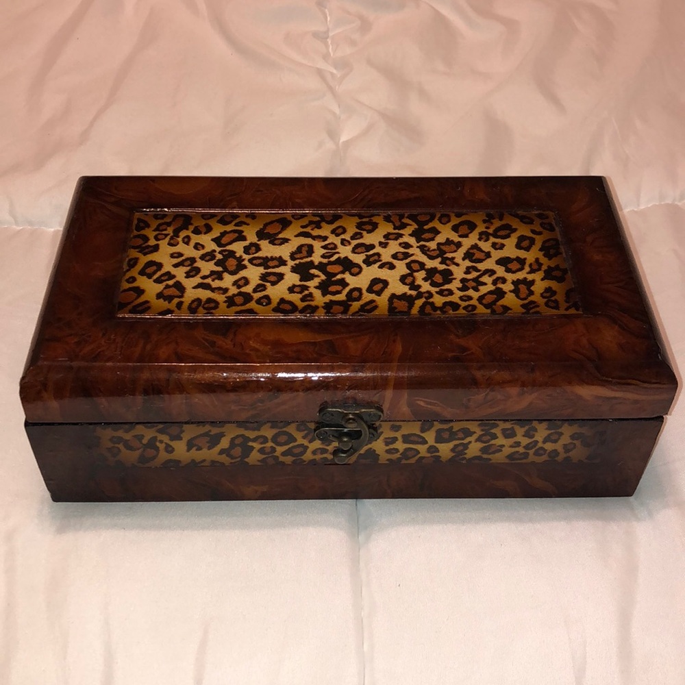 Large Wooded Leopard Print Jewelry Box